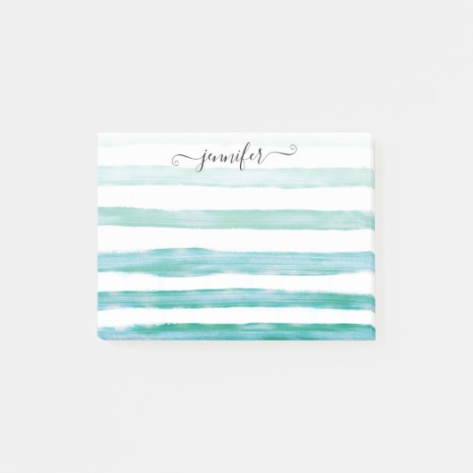 Moderne Blauwgroen Groene Waterverf Stripes Girly  Post-it® Notes (Voorkant)