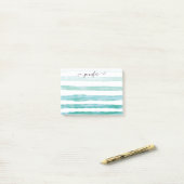Moderne Blauwgroen Groene Waterverf Stripes Girly  Post-it® Notes (Op bureau)