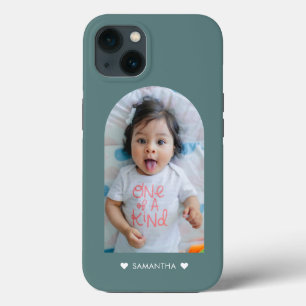 Moderne Blauwgroen harten naam Arch Familie Foto Case-Mate iPhone Case