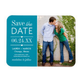 Moderne Blauwgroen Hearts Weddenschap Foto opslaan Magneet (Horizontaal)