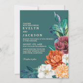 Moderne Blauwgroen Herfst Terracotta Bloemenbruilo Kaart (Voorkant)