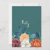 Moderne Blauwgroen Herfst Terracotta Bloemenbruilo Kaart (Achterkant)