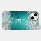 Moderne Blauwgroen Holografische Faux Glitter Mono Case-Mate iPhone Case (Achterkant (horizontaal))