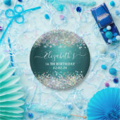 Moderne Blauwgroen Holografische Faux Glitter Mono Papieren Bordje (Feest)