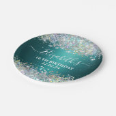 Moderne Blauwgroen Holografische Faux Glitter Mono Papieren Bordje (Gekanteld)