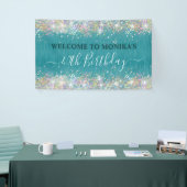 Moderne Blauwgroen Holografische Faux Glitter Mono Spandoek (Beurs)