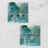 Moderne Blauwgroen kaarszorg voor elegante Waterve Vierkante Visitekaartje (Voorkant / Achterkant)