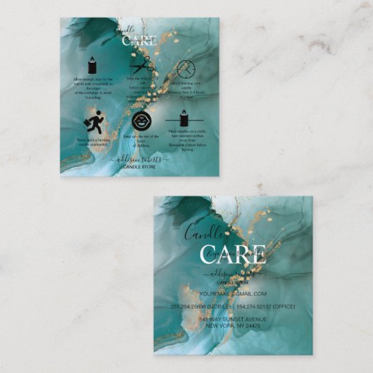 Moderne Blauwgroen kaarszorg voor elegante Waterve Vierkante Visitekaartje (Voorkant / Achterkant)