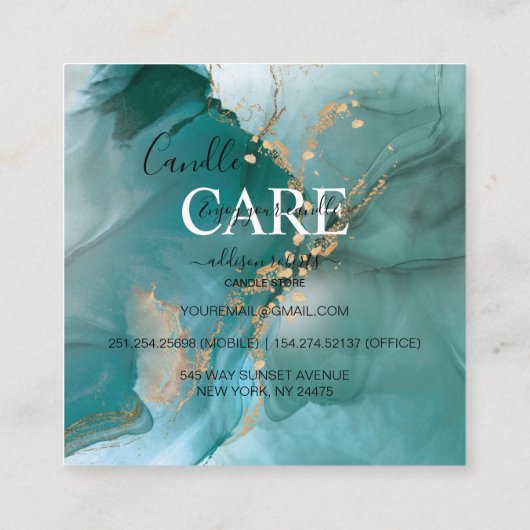 Moderne Blauwgroen kaarszorg voor elegante Waterve Vierkante Visitekaartje (Achterkant)