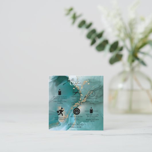 Moderne Blauwgroen kaarszorg voor elegante Waterve Vierkante Visitekaartje (Staand voorkant)