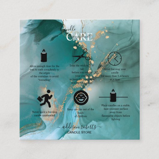 Moderne Blauwgroen kaarszorg voor elegante Waterve Vierkante Visitekaartje (Voorkant)