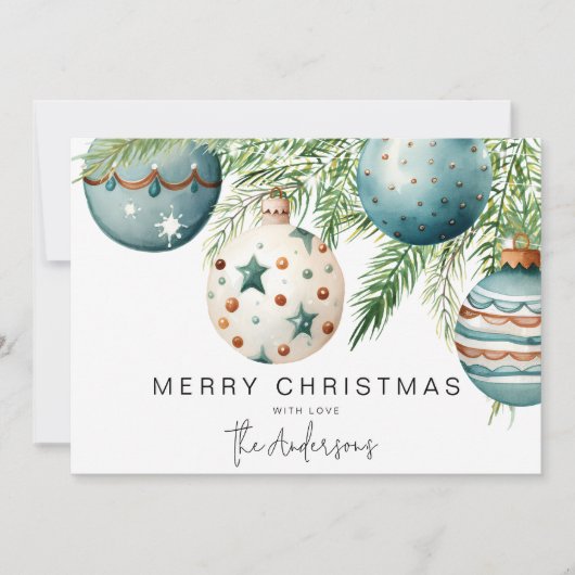 Moderne Blauwgroen kerstbal Kaart (Voorkant)