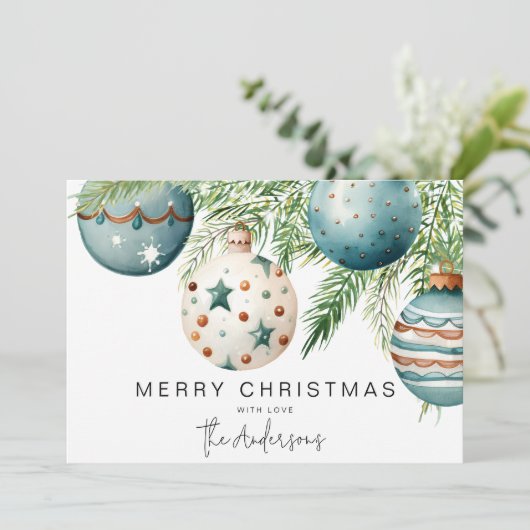 Moderne Blauwgroen kerstbal Kaart (Staand voorkant)