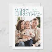 Moderne Blauwgroen kerstfoto van Merry Feestdagenkaart (Voorkant)