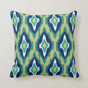 Moderne blauwgroen marinewitte Ikat Tribal Pattern Kussen