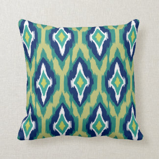 Moderne blauwgroen marinewitte Ikat Tribal Pattern Kussen