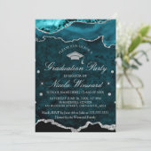 Moderne Blauwgroen marmer Agate Graduation Party Kaart (Staand voorkant)