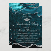Moderne Blauwgroen marmer Agate Graduation Party Kaart (Voorkant / Achterkant)