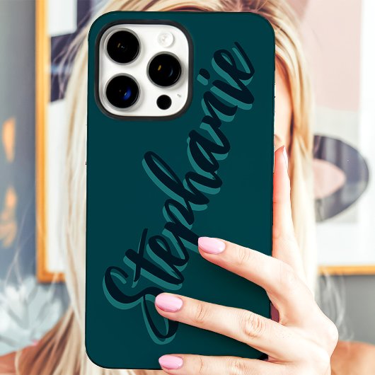 Moderne Blauwgroen minimalistische scriptnaam Case-Mate iPhone Case