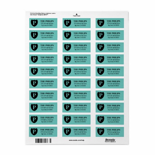 Moderne Blauwgroen monogram Logo Etiket (Full Sheet)