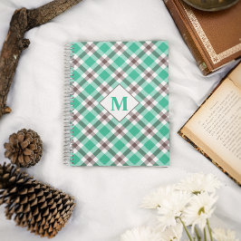 Moderne Blauwgroen monogrammen, groen patroonpatro Notitieboek