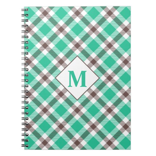 Moderne Blauwgroen monogrammen, groen patroonpatro Notitieboek (Voorkant)