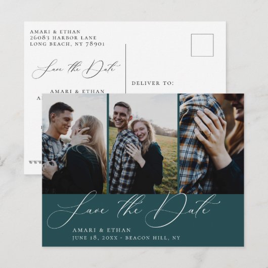 Moderne Blauwgroen multiculturele kalligrafie Opsl Aankondigingskaart (Voorkant / Achterkant)