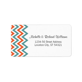 Moderne Blauwgroen & Oranje Chevron & Lovebirds Br Etiket