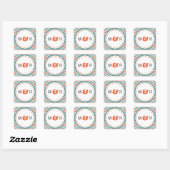 Moderne Blauwgroen & Oranje Chevron & Lovebirds Br Vierkante Sticker (Vel)