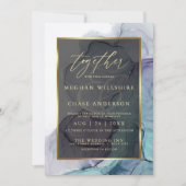 Moderne Blauwgroen Paars-alcoholinkt Kaart (Voorkant)