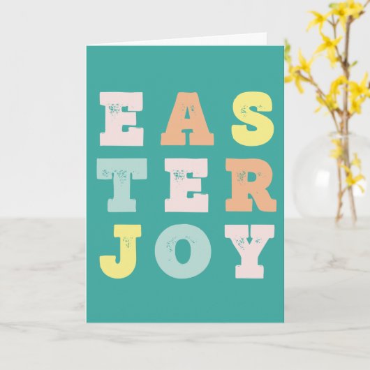Moderne Blauwgroen Paasvreugde Kaart (Gele Bloem)