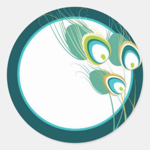 Moderne Blauwgroen Peacock bruiloft envelop afdich Ronde Sticker