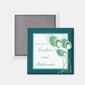 Moderne Blauwgroen Peacock bruiloft magneet gunst (Voorkant / Achterkant)