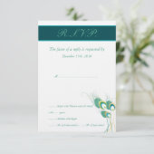 Moderne Blauwgroen Peacock bruiloft RSVP Kaarten (Staand voorkant)