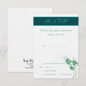 Moderne Blauwgroen Peacock bruiloft RSVP Kaarten (Voorkant / Achterkant)