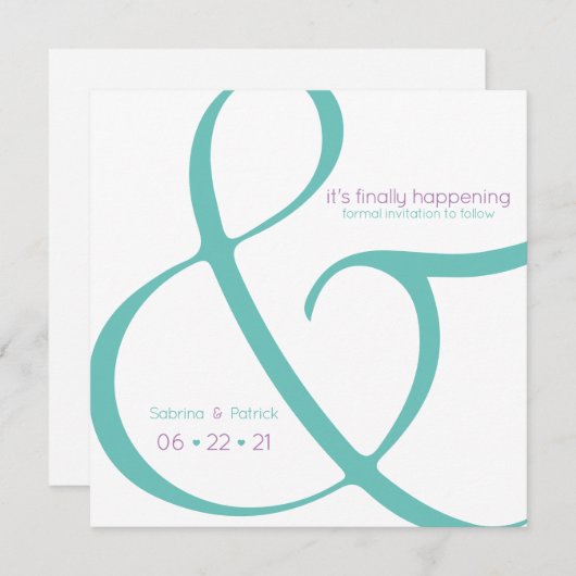 Moderne Blauwgroen plum Ampersand slaat de datum o Kaart (Voorkant / Achterkant)