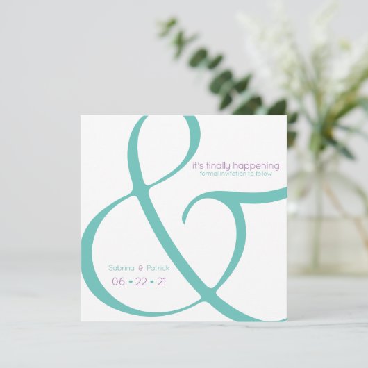 Moderne Blauwgroen plum Ampersand slaat de datum o Kaart (Staand voorkant)