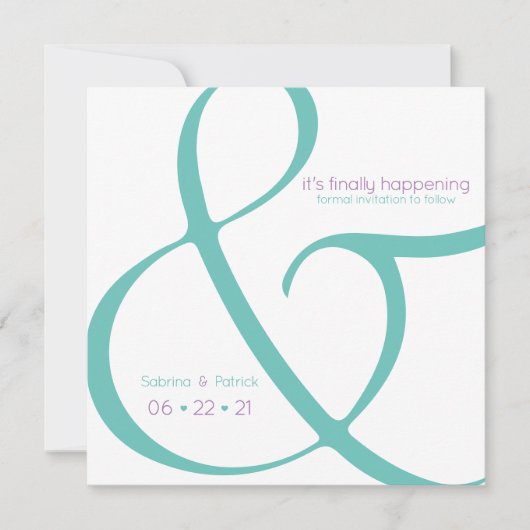 Moderne Blauwgroen plum Ampersand slaat de datum o Kaart (Voorkant)