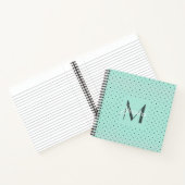 Moderne Blauwgroen Polka Dot en Monogram Notitieboek (Binnen)