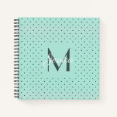 Moderne Blauwgroen Polka Dot en Monogram Notitieboek (Voorkant)