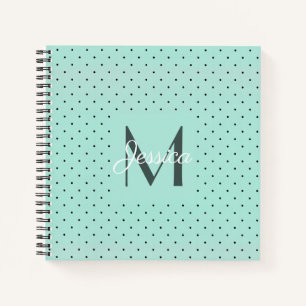 Moderne Blauwgroen Polka Dot en Monogram Notitieboek