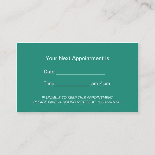 Moderne Blauwgroen professionele benoeming van tan Afsprakenkaartje (Achterkant)
