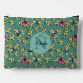 Moderne Blauwgroen Queen Bee & Flowers Monogram Etui (Voorkant)