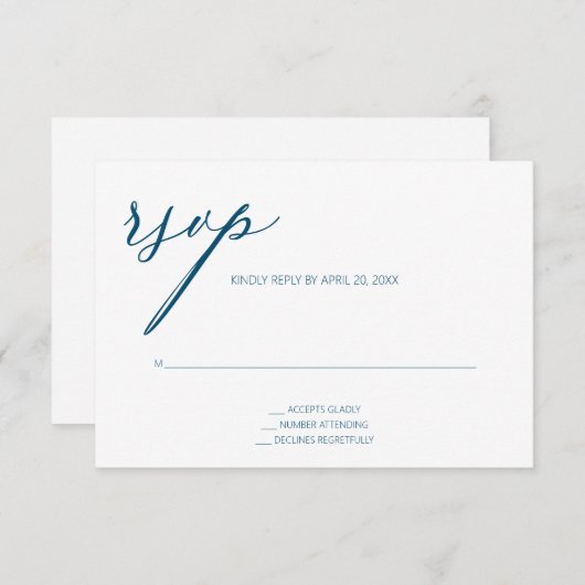 Moderne Blauwgroen RSVP-behuizing Kaart (Voorkant / Achterkant)