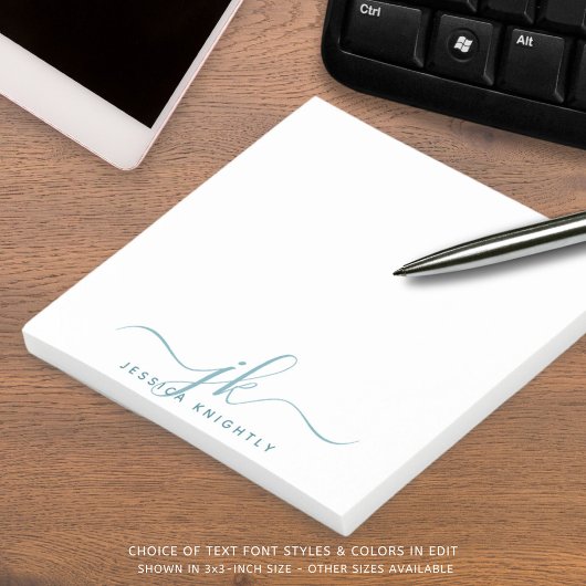 Moderne Blauwgroen Script Monogram Initialen Post-it® Notes