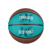 Moderne blauwgroen scriptmonogram basketbal (Voorkant)