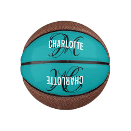 Moderne blauwgroen scriptmonogram basketbal