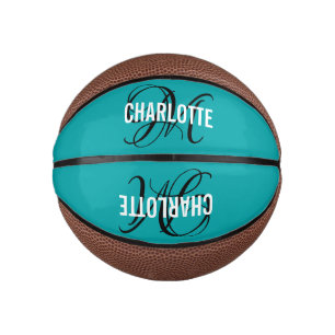Moderne blauwgroen scriptmonogram basketbal