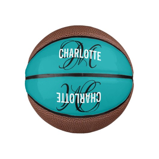Moderne blauwgroen scriptmonogram basketbal (Voorkant)