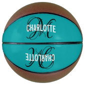 Moderne blauwgroen scriptmonogram basketbal (Voorkant)